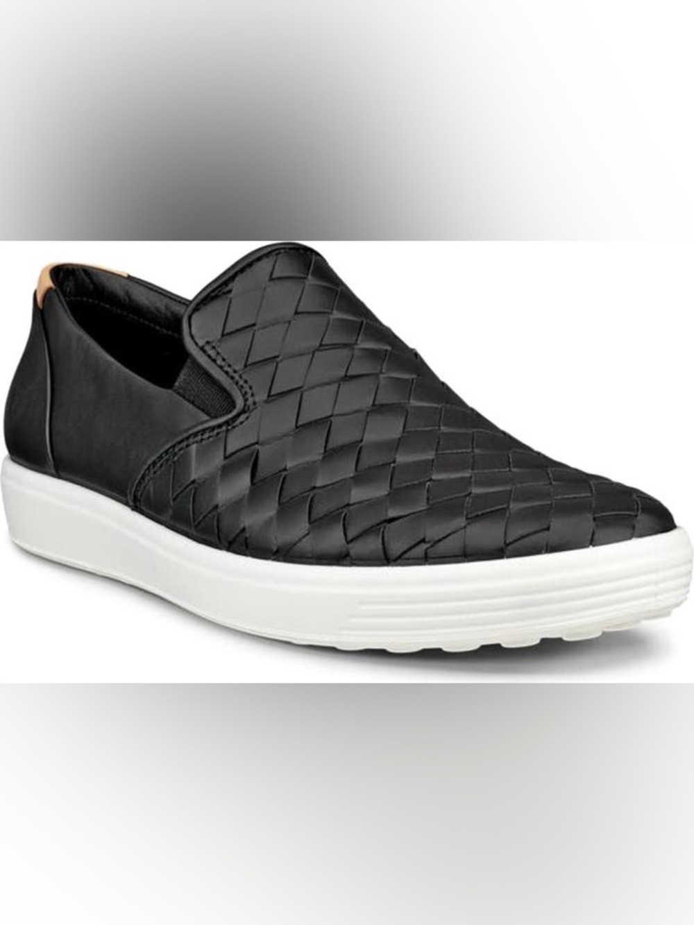 ECCO Soft 7 Woven Slip On Sneakers Black Leather Comfort Shoes Flats Euro 37